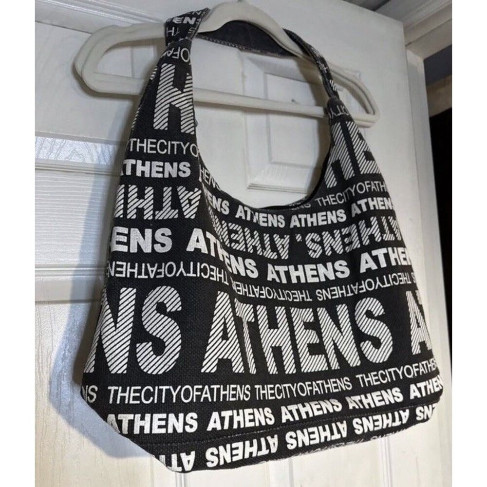 Robin Ruth ATHENS Black & White Hobo Shoulder Bag Large Canvas Tote